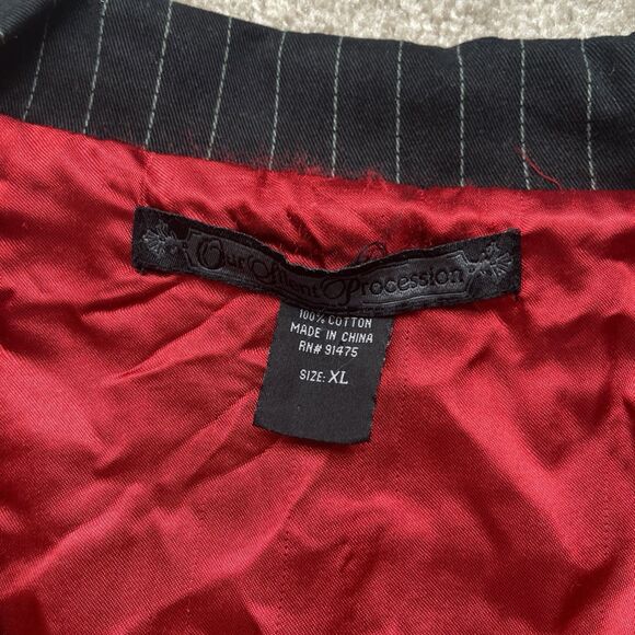 Our Silent Procession Blazer Mens XL Black Pinstripe Skull Crossbone Jacket Goth - Picture 3 of 8